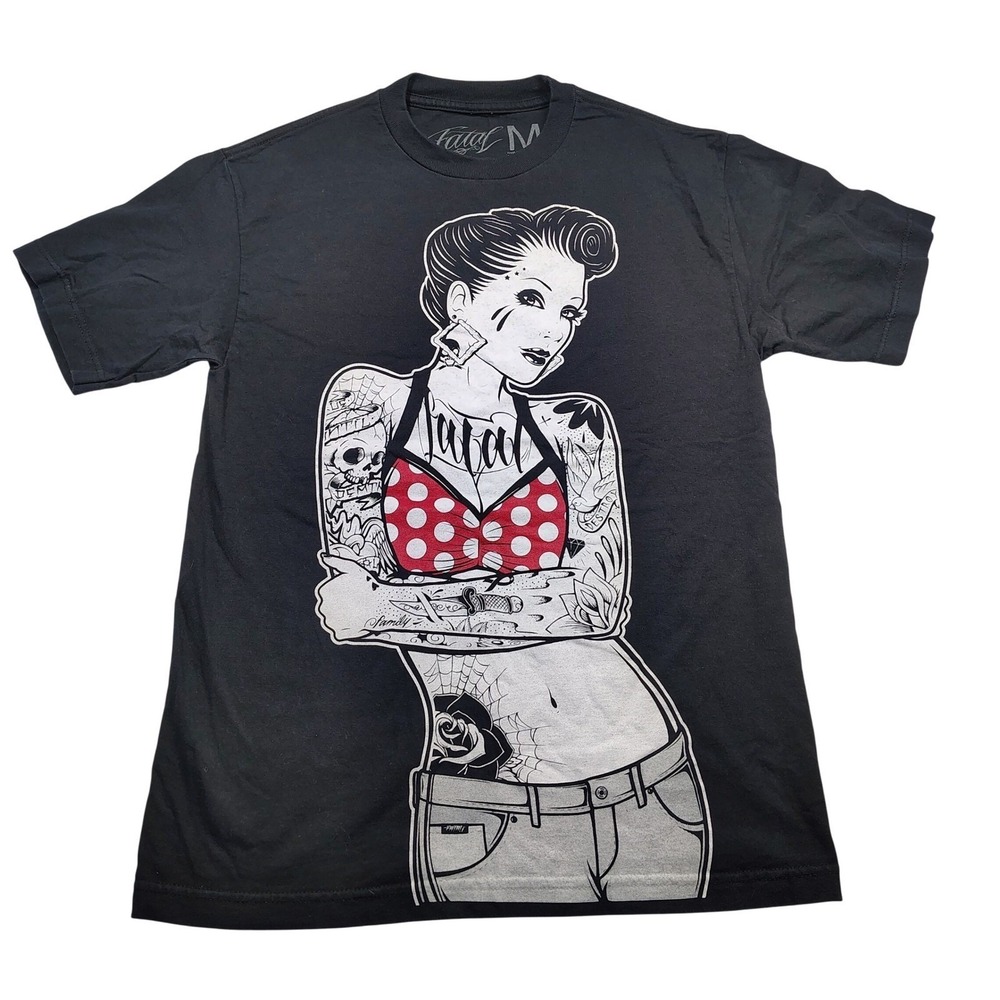 Fatal Clothing Black‎ Pinup Tattoo Graphic Tee Shirt Womens Medium Polka Dot M